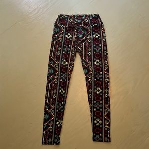 LuLaRoe One Size Black Leggings with Multi Color Pattern